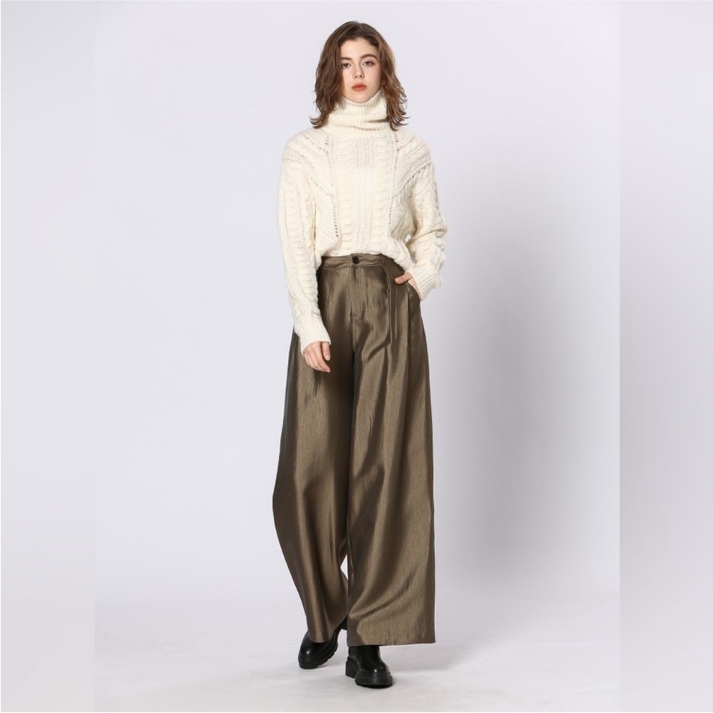 Anthropology See U Soon Pleated Metallic Wide Leg Viscose Pant, size small